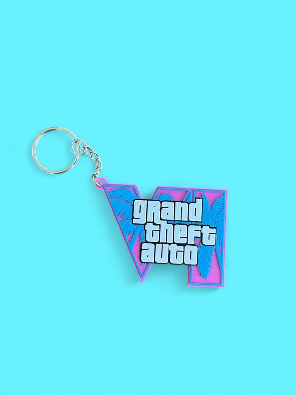 Grand Theft Auto VI Logo Keychain - Pink & Blue